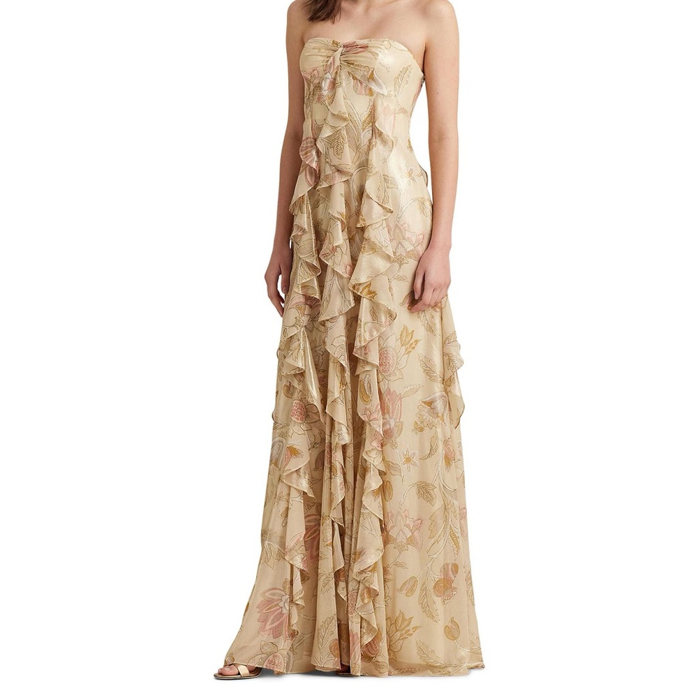Lauren Ralph Lauren gown. Gold floral.